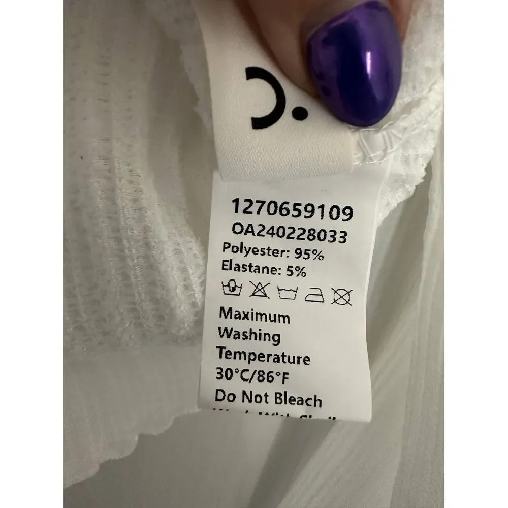 Commense White Ribbed Lace Trim Hook Front Long Sleeve Crop Top Small Boho Fairy - Picture 9 of 10